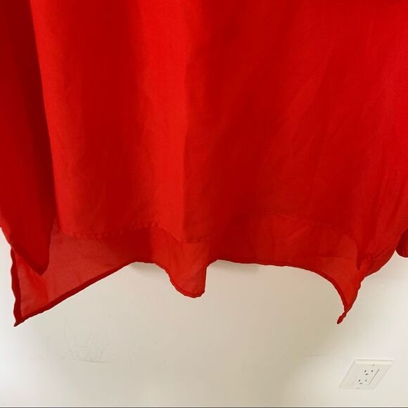 Alfred Sung Pure Red Hi/Lo Semi Sheer Blouse - Picture 4 of 7